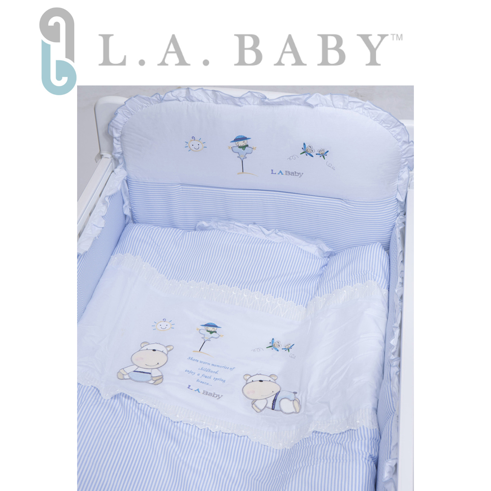 L.A. Baby 美國加州貝比 田趣風光MIT純棉七件式寢具組- L (藍色/粉色)