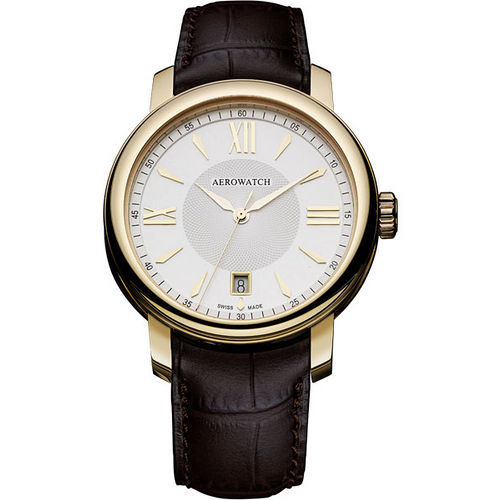 AEROWATCH Elegance 羅馬復刻腕錶-銀x金框 A42937RO02