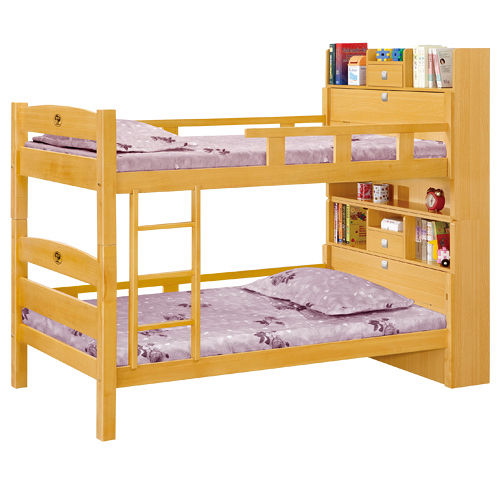 HAPPYHOME 洛克3.5尺檜木色功能雙層床195-2(不含床墊-只含床架-床頭)