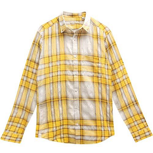 BURBERRY 黃色格紋男性長袖上衣【S號】