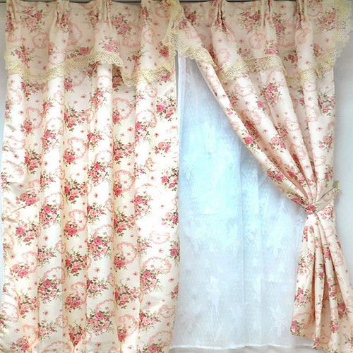 【愛之心】寬400CMx高240CM(二用穿掛式)高級(雙層)印花遮光-落地窗簾-粉色