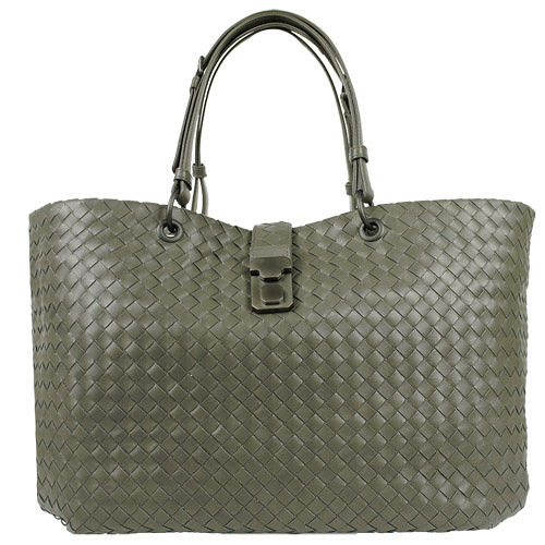 BOTTEGA VENETA 手工編織環扣牛皮鎖釦托特包(鐵灰)