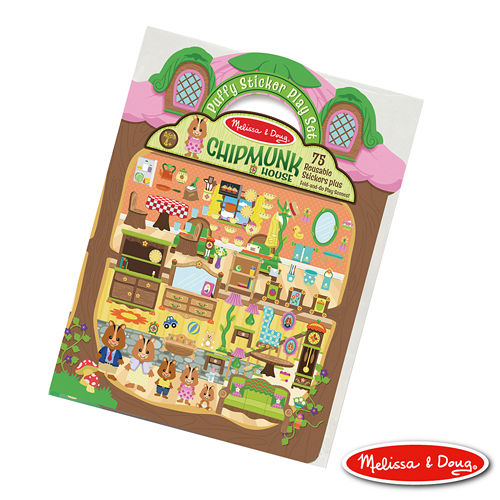 美國瑪莉莎 Melissa & Doug 可重複貼泡泡貼紙遊戲書-可愛花栗鼠樹屋