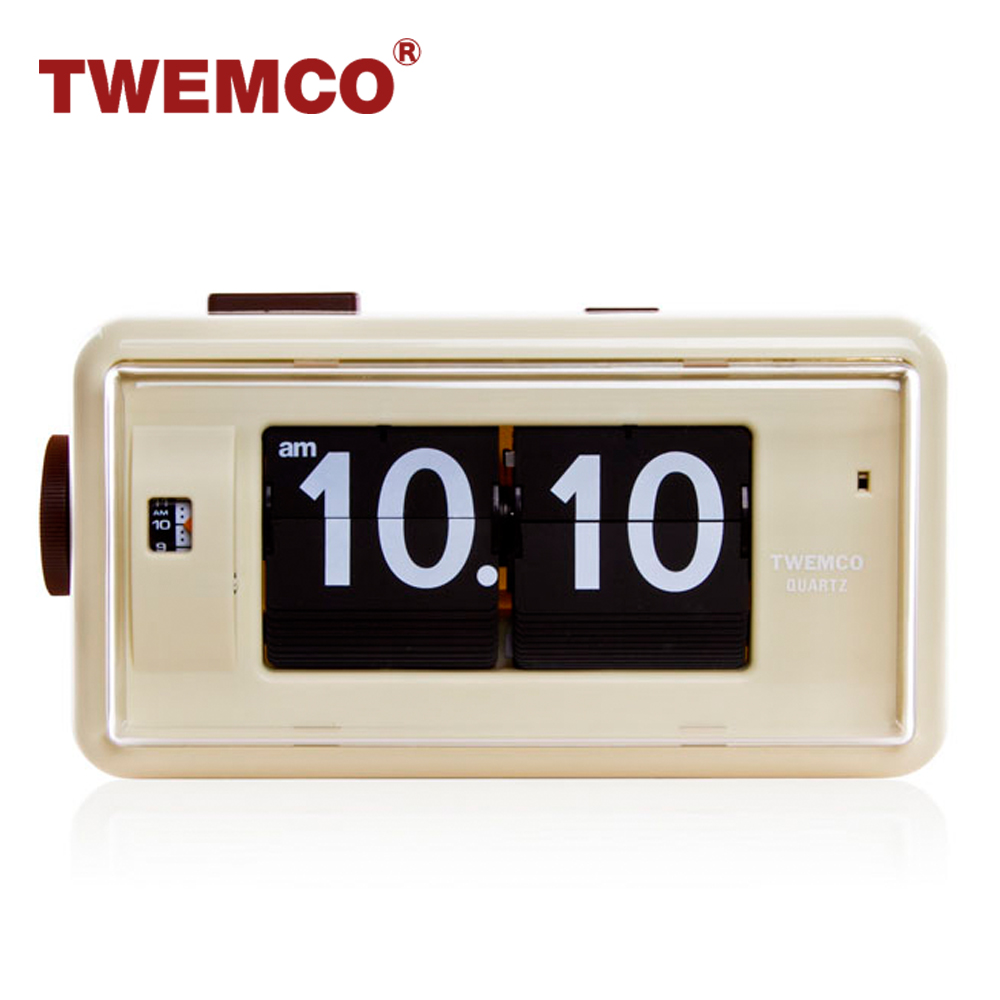【TWEMCO】機械式 翻頁鐘 復古收藏 方形鬧鐘夜燈功能 (AL-30 米色)