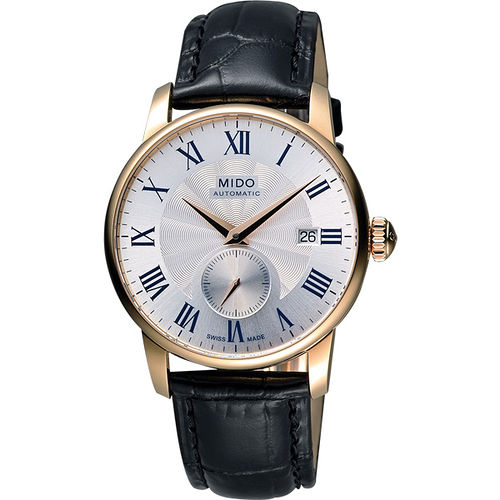MIDO Baroncelli II 羅馬假期小秒針機械腕錶-銀x玫塊金框 M86083214