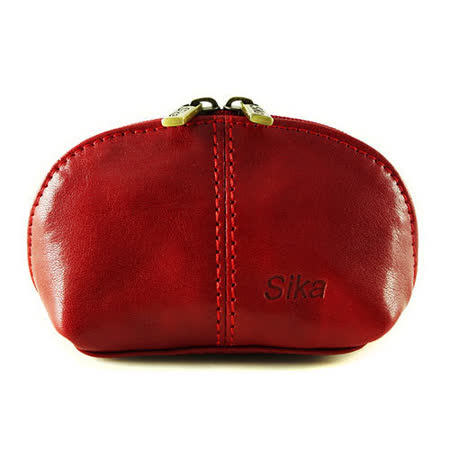 Sika - 義大利時尚真皮復古小巧拉鍊零錢包A8259-04 - 魅惑紅