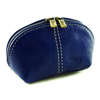 Sika - 義大利時尚真皮復古小巧拉鍊零錢包A8259-05 - 亮寶藍