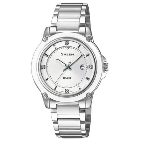 CASIO SHEEN系列 極簡典雅水晶鑽錶-白X銀