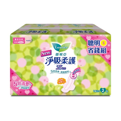 蕾妮亞淨吸柔護-輕薄日用加長衛生棉25cm*14片*2包