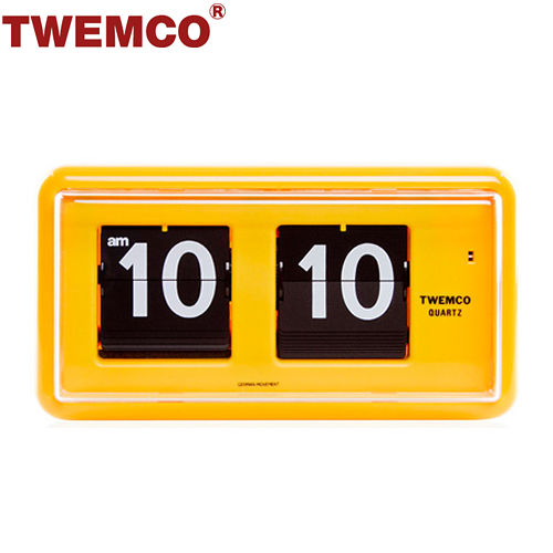 【TWEMCO】機械式 翻頁鐘 復古收藏 方形可壁掛及桌放 (QT-30 黃色)