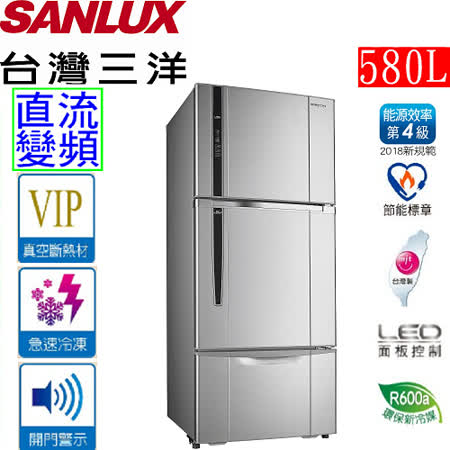 台灣三洋 SANLUX
580L三門直流變頻冰箱