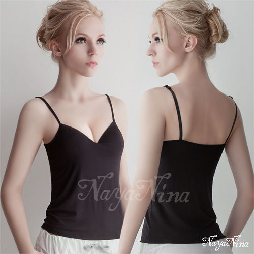 【Naya Nina】Bra Top細肩帶無鋼圈罩杯內搭背心(黑色M-L)
