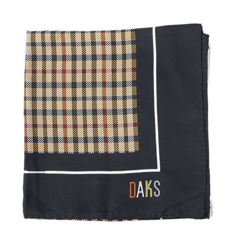 DAKS 經典正格紋字母LOGO絲質大領巾-黑色