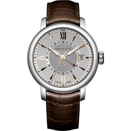 AEROWATCH Renaissance GMT 二地時區腕錶-銀 A44937AA10