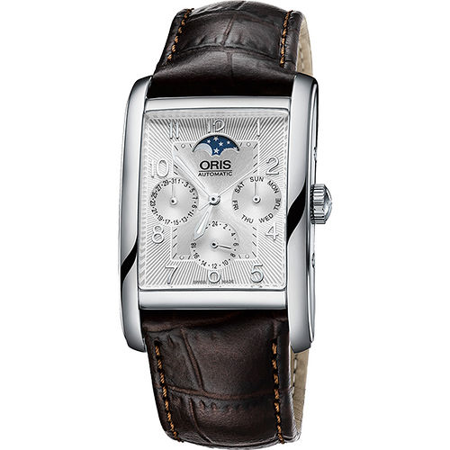 ORIS Rectangular 經典月相機械腕錶-銀x咖啡 0158276944061-0752420FC