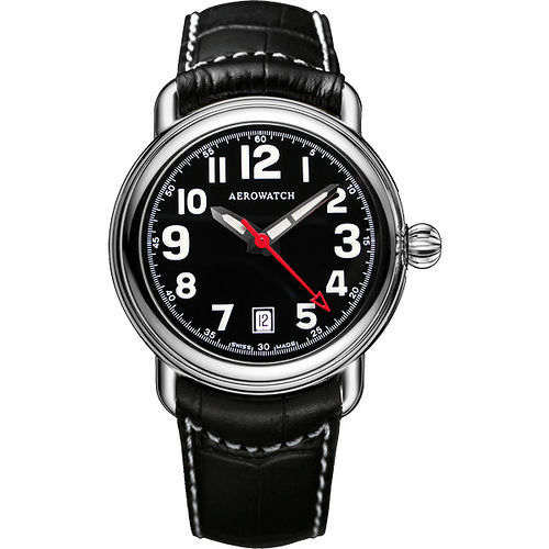 AEROWATCH 簡約紳士經典機械腕錶-黑 A60900AA08