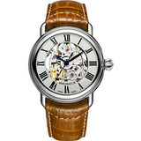 AEROWATCH 精湛羅馬鏤空機械腕錶-銀x咖啡 A60900AA14