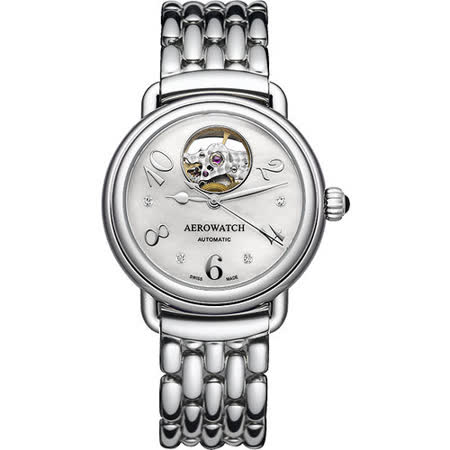 AEROWATCH 藝術小鏤空珍珠貝機械腕錶-珍珠貝x銀 A68922AA04M