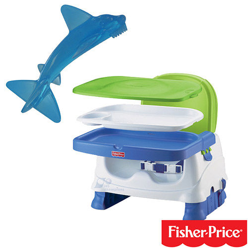 費雪牌 Fisher-Price寶寶小餐椅+幼兒學習軟性鯊魚牙刷0-1Y(可當固齒器使用)