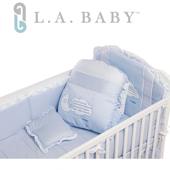 【美國 L.A. Baby】許願星純棉七件式寢具組（L）(MIT 藍色/粉色)