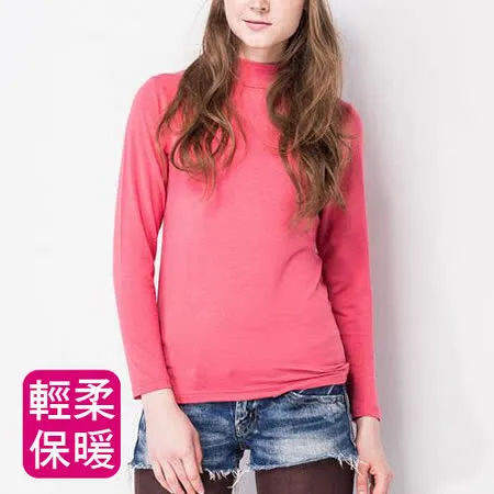 【MORINO摩力諾】發熱長袖半高領衫(女款服飾)-粉紅色