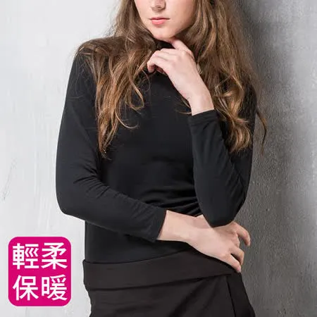 【MORINO摩力諾】發熱長袖高領衫(女款服飾)-黑色