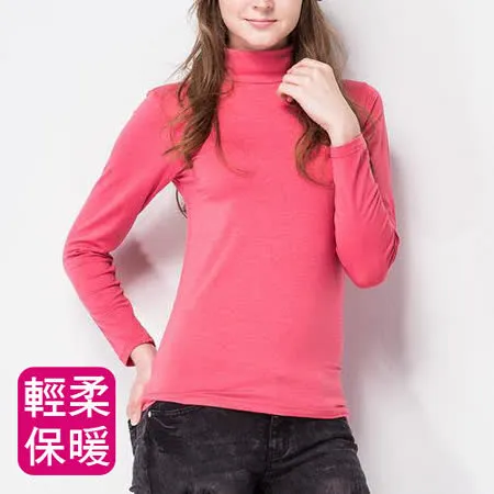 【MORINO摩力諾】發熱長袖高領衫(女款服飾)-粉紅色