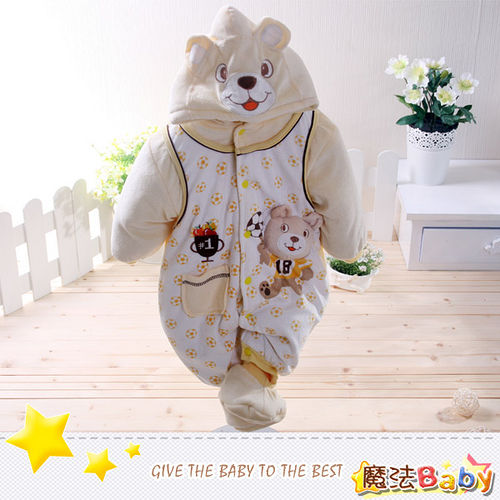魔法Baby~加厚鋪棉寶寶足球熊連身衣/包屁衣~男女童裝~時尚設計童裝~k24715