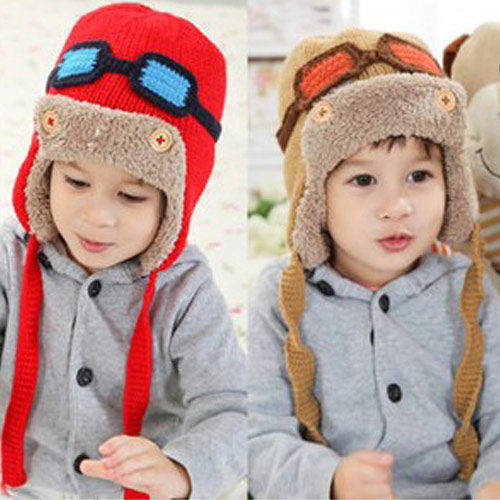 【PS Mall】秋冬潮帽小小飛行員加絨護耳兒童保暖毛線帽 (J408)