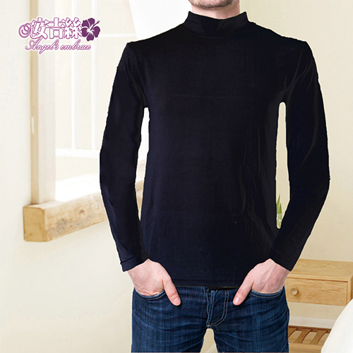 【安吉絲】男仕半高領素面保暖發熱衣/M-XL (黑色)