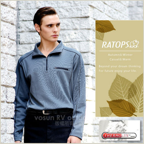 【瑞多仕-RATOPS】男款 Thermolite 長袖保暖衣.半開襟立領衫.休閒衫.吸濕排汗衣/DB5901 牆灰綠色
