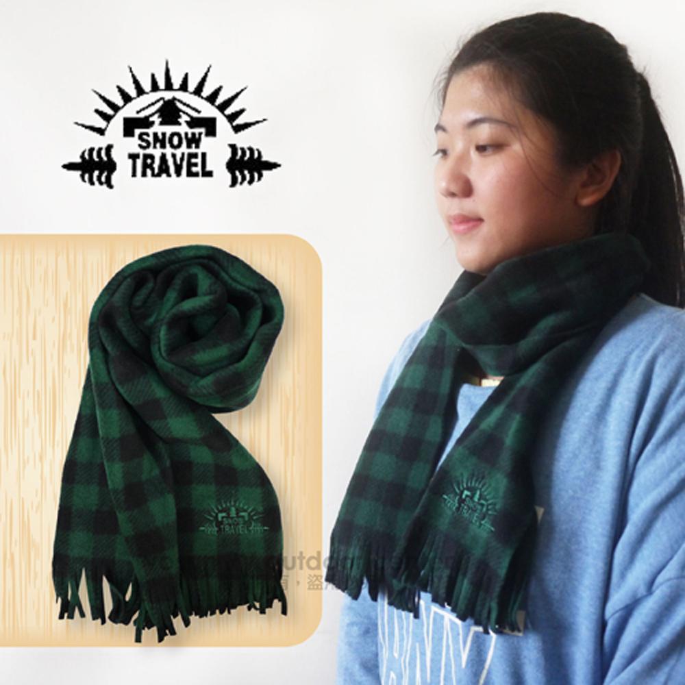 【SNOW TRAVEL】高級保暖透氣圍巾/下擺流蘇設計.高透氣.保暖/綠黑格紋 VO-30