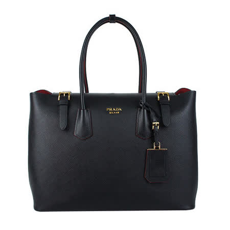 PRADA 防刮牛皮皮帶裝飾手提/肩背兩用包(黑)