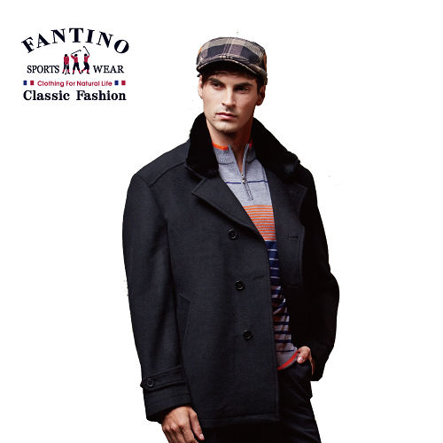 【FANTINO】男裝 帥氣修身保暖羊毛外套 (黑) 445304