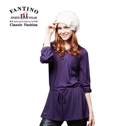 【FANTINO】女裝 修飾身型鬆緊設計女款長版棉衫 (紫) 481107