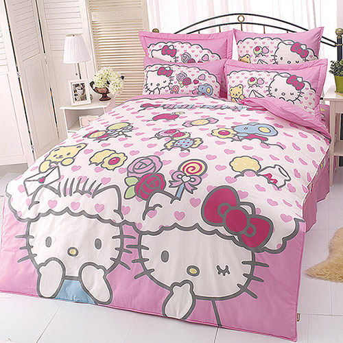 【享夢城堡】HELLO KITTY 我的最愛系列-雙人純棉四件式床包兩用被組