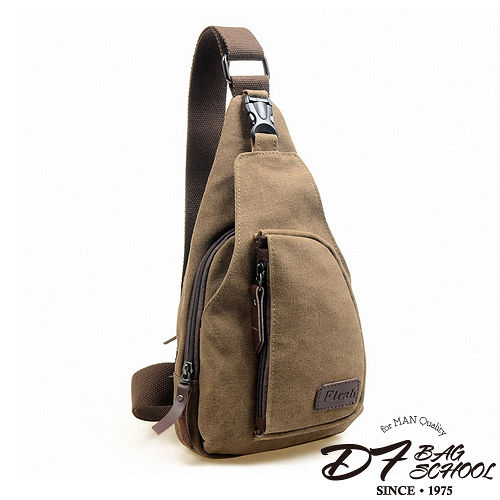 DF BAGSCHOOL - 日式吉田風帆布款休閒單肩斜背包-復古咖