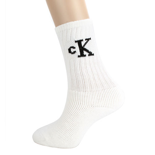 Calvin Klein CK 經典LOGO刺繡厚棉襪-白色