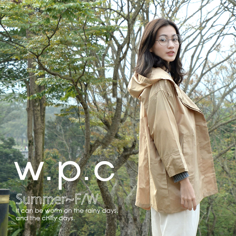 【w.p.c】寬版七分袖。時尚雨衣/風衣(R1017)_卡其