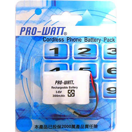 PRO-WATT P200萬用接頭 無線電話電池3.6V 300mah (尺寸:2/3AA*3)