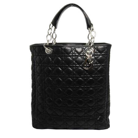 Christian Dior 經典菱格設計直立式鏈袋手提包_黑色