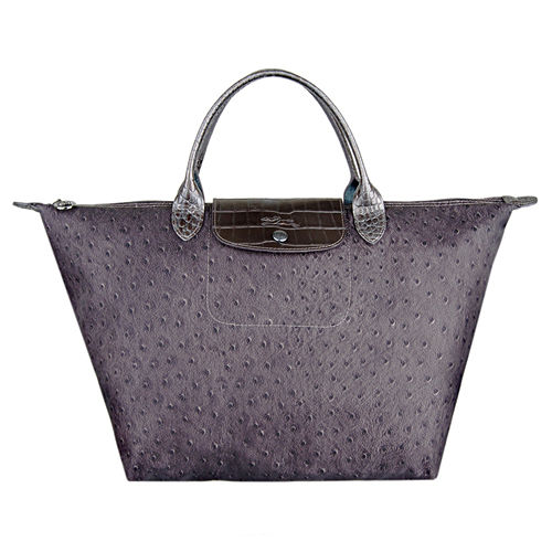 LONGCHAMP 經典Le Pliage®鱷魚紋牛皮鑲邊絨布手提包(中.槍銅)