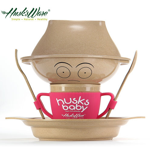 【美國Husk’s ware】稻殼天然無毒環保兒童餐具經典人偶款-桃紅色