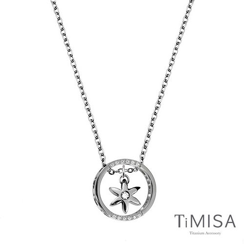 【TiMISA】迷你花漾指輪-晶鑚版 純鈦項鍊(E)
