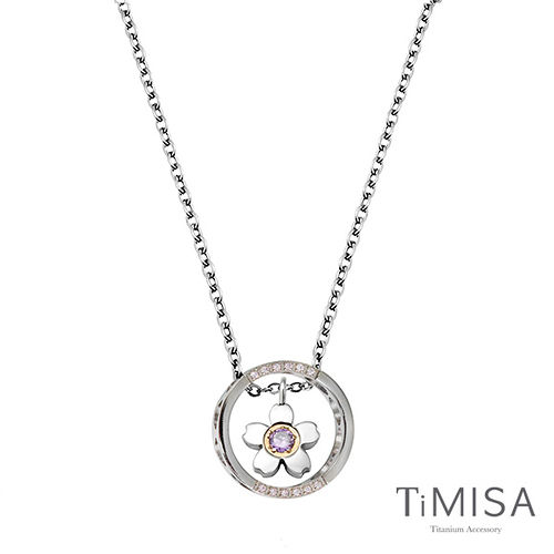 【TiMISA】迷你櫻花指輪 (三色) 純鈦項鍊(E)