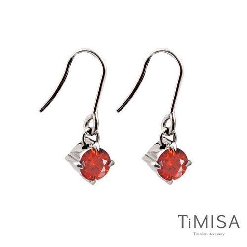 【TiMISA】純淨光芒-熱情紅 純鈦耳環一對