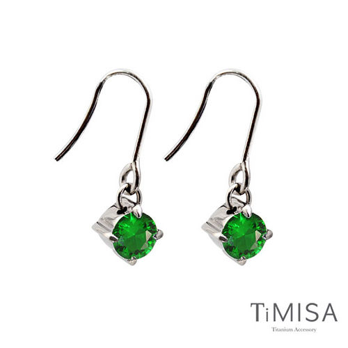 【TiMISA】純淨光芒-翡翠綠 純鈦耳環一對