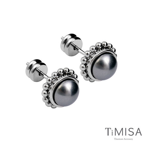 【TiMISA】珍心真意-黑珍珠 純鈦耳環一對