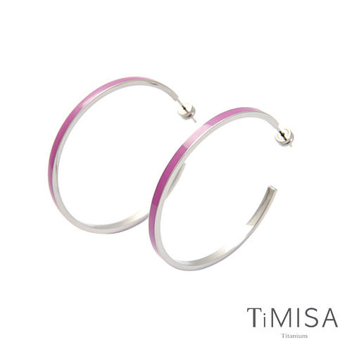【TiMISA】活力漾彩-桃紫 純鈦耳環一對