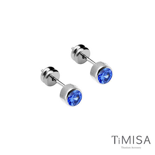 【TiMISA】極簡晶鑽-藍紫 純鈦耳針一對